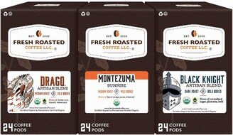 Fresh Roasted Coffee - Organic Artisan Blends Variety Pack - 72CT Single Serve Pods