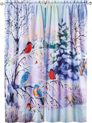 Collections Etc Winter Birds Scenic Curtain Panel Set with Rod Pocket Top