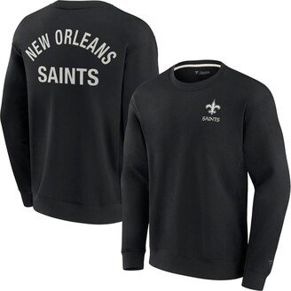Men's and Women's Fanatics Signature Black New Orleans Saints Super Soft Pullover Crew Sweatshirt