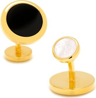 Double Sided Gold Onyx Round Beveled Cufflinks