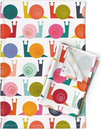 Snails Tea Towels | Set Of 2 - Color Happy By Katerhees Bug Insects Rainbow Colorful White Linen Cotton Spoonflower