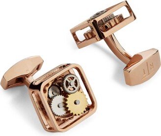 Rose Gold-Plated Square Gear Cufflinks