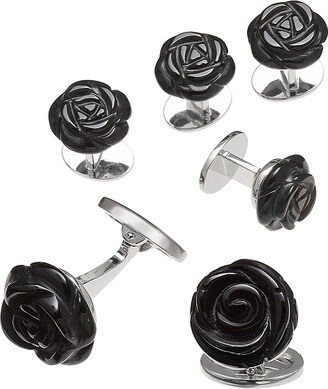 6-Piece Carved Rose Black Onyx & Sterling Silver Stud & Cufflink Set