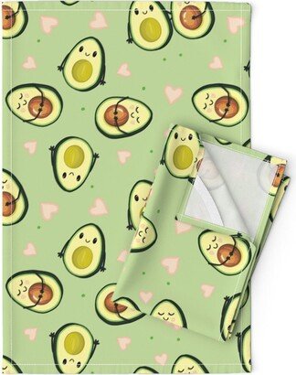 Avocado Tea Towels | Set Of 2 - Avocados Everywhere By Elephantshoe Whimsical Vegan Vegetarian Linen Cotton Spoonflower