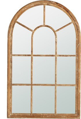 54 Inch Wall Mirror with Window Pane Design, Fir Wood, Distressed Brown