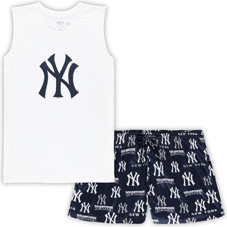 Women's Concepts Sport White, Navy New York Yankees Plus Size Tank Top and Shorts Sleep Set - White, Navy