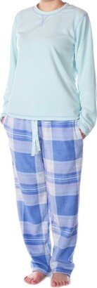 Alpine Swiss Womens Pajama Set Long Sleeve Shirt and Polar Fleece Pants Sleepwear Blue Small