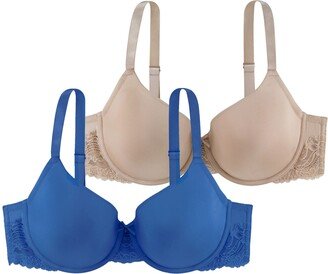 Women's Adele 2 Piece Light Padded Comfort Fit Bras, D17165A - Blue, Beige