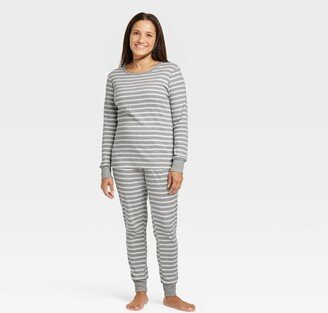 EV Holiday Women's Striped 100% Cotton Matching Family Pajama Set - Gray