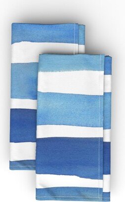 Cloth Napkins: Ella Stripes - Blue Cloth Napkin, Longleaf Sateen Grand, Blue