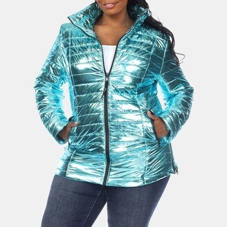 Plus Size Metallic Puffer Coat-AA