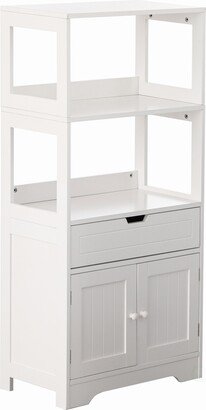 Tall Freestanding Wooden Storage Vanity, Kitchen Pantry, and Bathroom Cabinet Organizer, A drawer and 2 Door Cabinet, White