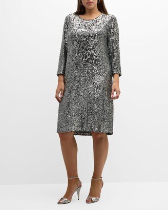 Plus Size Sequin 3/4-Sleeve A-Line Dress