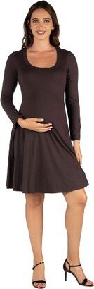 24seven Comfort Apparel Long Sleeve Mini Masternity Dress-BROWN-M