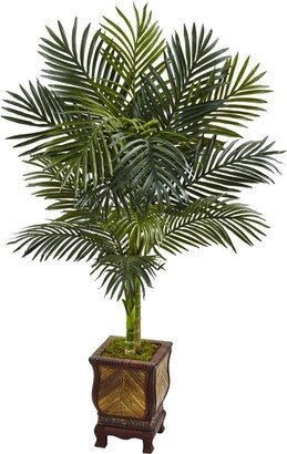 4.5' Golden Cane Palm Artificial Tree in Decorative Wood Planter