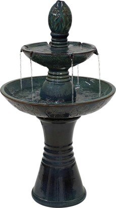Sunnydaze Decor Double Tier Ceramic Outdoor 2-Tier Water Fountain with Lights