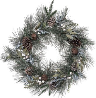 Artificial 24In Christmas Mixed Greenery Wreath With Rustic Bells