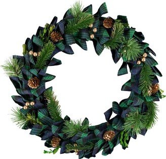 Northlight Blue and Green Plaid Bow Artificial Pine Christmas Wreath, 17.75-Inch, Unlit