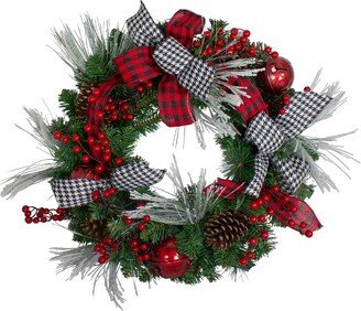 Northlight Plaid and Houndstooth and Red Berries Artificial Christmas Wreath - 24-Inch, Unlit