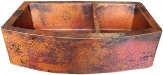 022-Cks Rounded Apron Front Farmhouse Kitchen Double Bowl Mexican Copper Sink 60/40 36