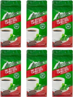 Tootsie Roll Andes Chocolate Mint Flavored, Medium Roast, Ground Coffee , Six bags - 12 ounces each