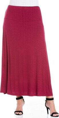 24seven Comfort Apparel Women's Elastic Waist Maxi Skirt-WINE-1X