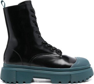 Contrasting-Sole Combat Boots