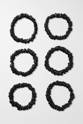 Set Of Six Skinny Silk Hair Ties - Black