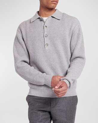 Men's Cashmere Ribbed Polo Sweater