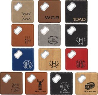 Personalized Coaster Bottler Opener, Leather Engraved Bottle Opener Coaster, Groomsman Gift, Fathers Day, Custom