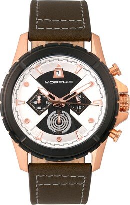 M57 Series, Rose Gold Case, Olive Chronograph Leather Band Watch, 43mm