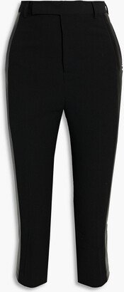 Cropped satin-paneled wool-blend crepe skinny pants