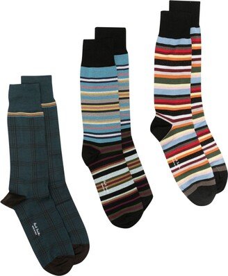 Stripe-Pattern Organic Cotton-Blend Socks (Pack Of Three)