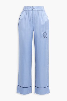 Embroidered modal and silk-blend satin pajama pants