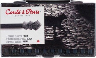 Conte a Paris Conte Crayons in Plastic Box, HB Tip, Black, Pack of 12