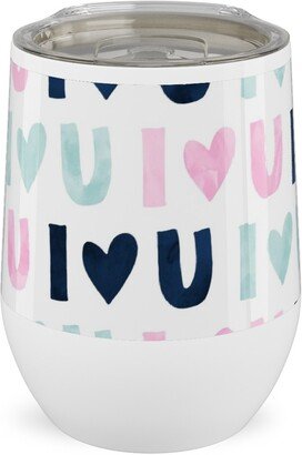 Travel Mugs: I Love You - Pink Navy Blue Stainless Steel Travel Tumbler, 12Oz, Multicolor