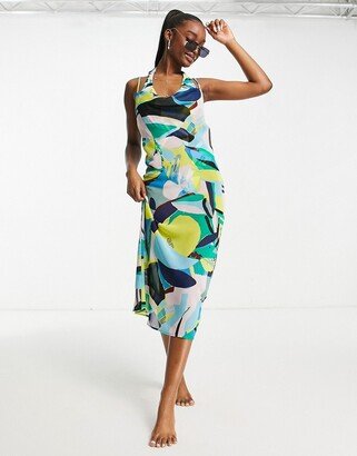 slip beach summer dress in abstract multi print