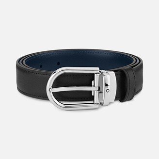 Horseshoe Buckle Black/blue 30 Mm Reversible Leather Belt