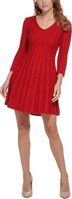 Petites Womens Knit Mini Sweaterdress