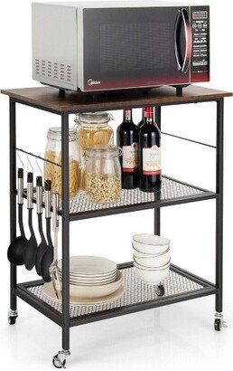 3-Tier Kitchen Serving Cart Utility Standing Microwave Rack w/ Hooks