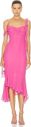 The Andamane Miranda Midi Ruffle Dress in Pink