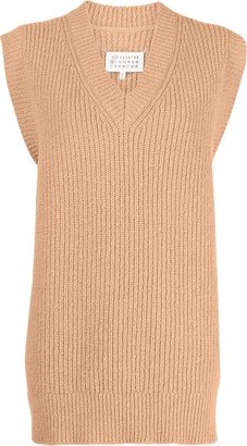 V-neck ribbed-knit vest-AA