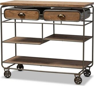 2 Drawer Grant Vintage Rustic Industrial Wood and Metal Kitchen Cart Brown/Black