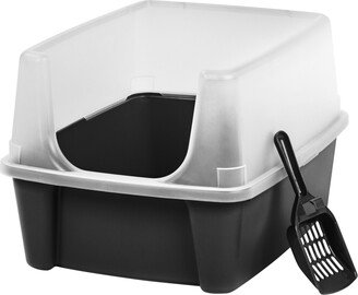 Iris Usa Cat Litter Box with Shield and Scoop, Black