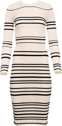 Stripe Detailed Long Sleeved Midi Dress