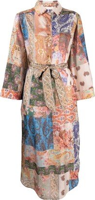 Neutral Devi Spliced Print Midi Shirt Dress