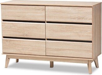 Mirren Light Oak 6 Drawer Dresser Brown, Dark Gray