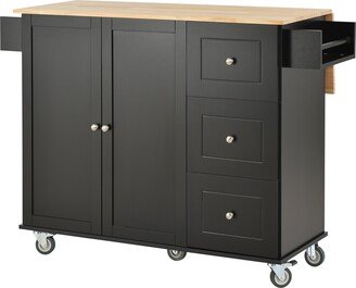 Rolling Mobile Kitchen Island with Solid Wood Top and Locking Wheels-AA