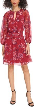 Petite 3/4-Sleeve Chiffon Keyhole Dress