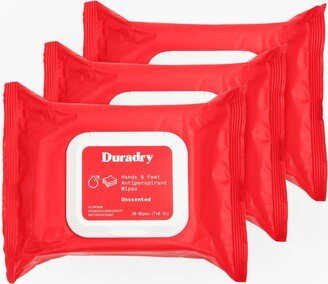 Duradry Antiperspirant Wipes - Maximum Strength, Antiperspirant for Hands & Feet, Deodorizing Sweat Wipes, Talc-Free, Blocks Sweat & Odor, Unscented,